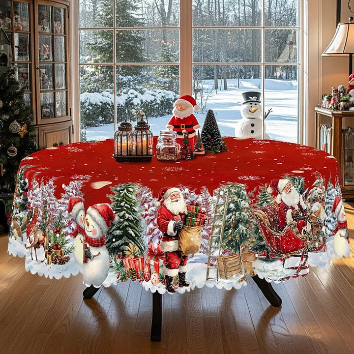 🎄🎃Премиум коледна покривка - очарователен мотив на Дядо Коледа и елени за радостни семейни моменти